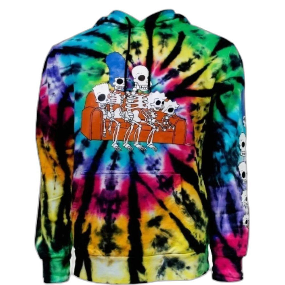 The Simpsons Tie-Dye Skeleton on Couch Pull Over Men's Size L Hoodie NEW